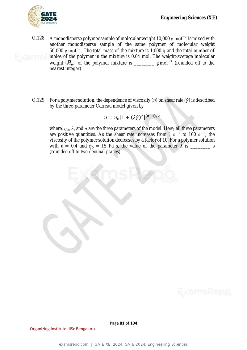 GATE XE 2024 question paper, GATE 2024, Engineering Sciences, page 81 of 104