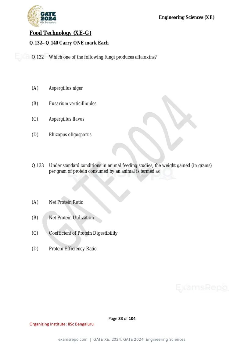 GATE XE 2024 question paper, GATE 2024, Engineering Sciences, page 83 of 104