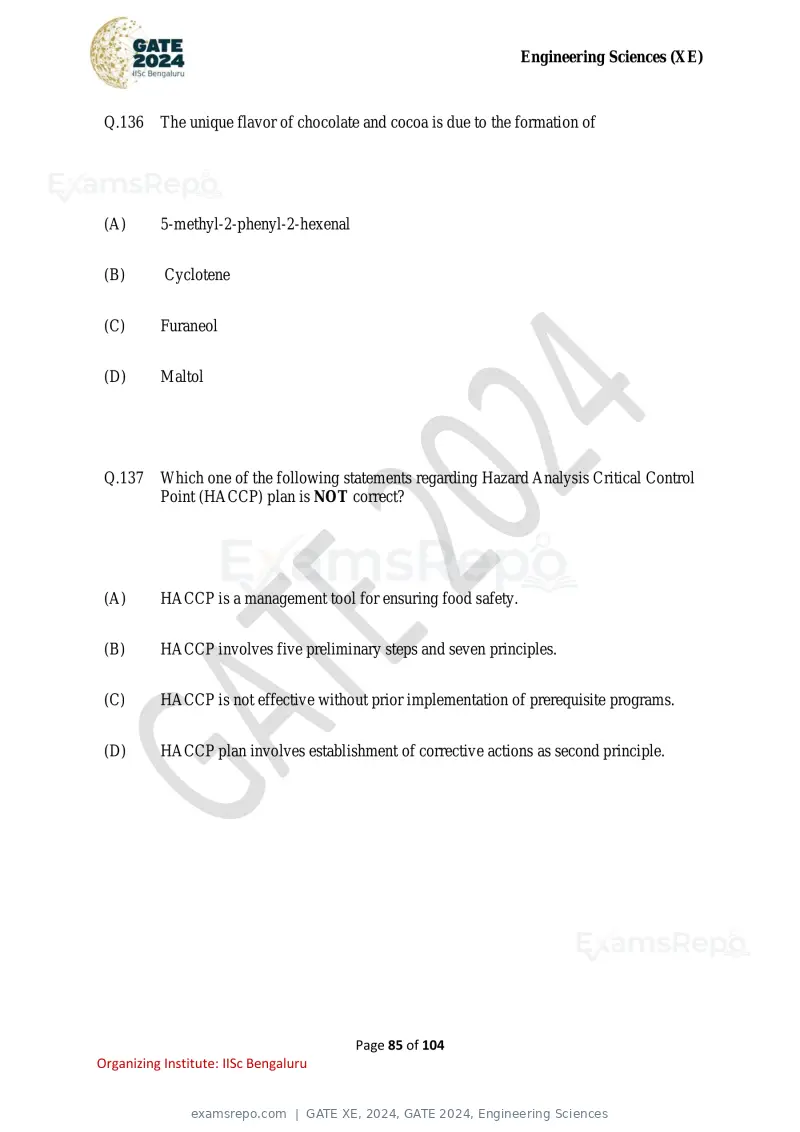 GATE XE 2024 question paper, GATE 2024, Engineering Sciences, page 85 of 104