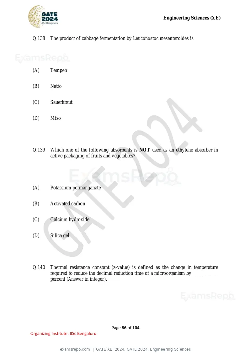 GATE XE 2024 question paper, GATE 2024, Engineering Sciences, page 86 of 104