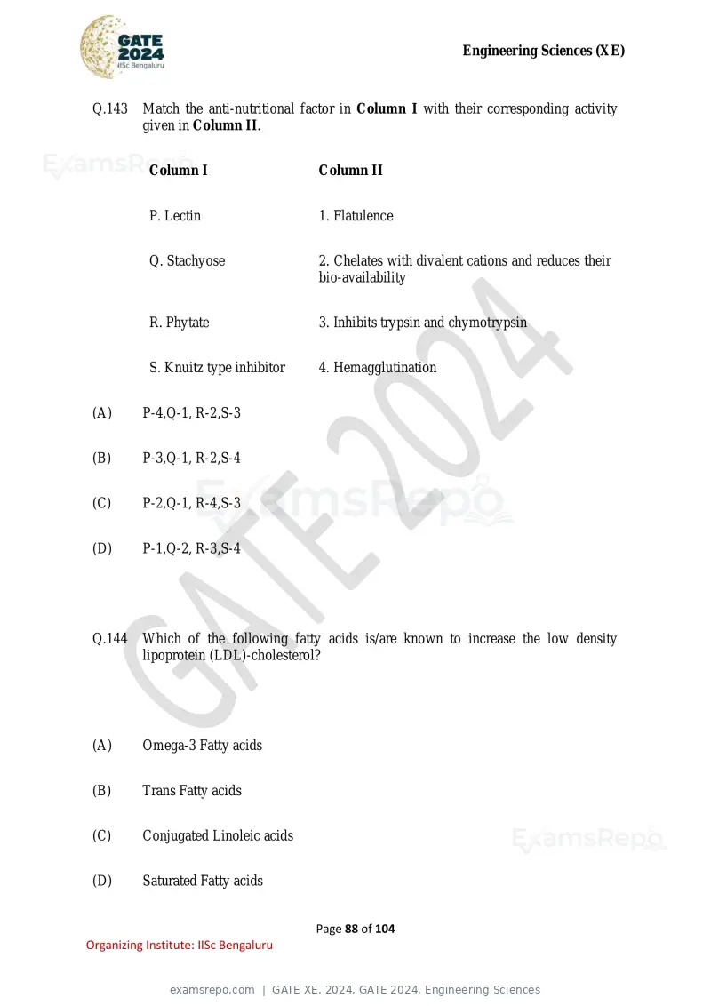 GATE XE 2024 question paper, GATE 2024, Engineering Sciences, page 88 of 104