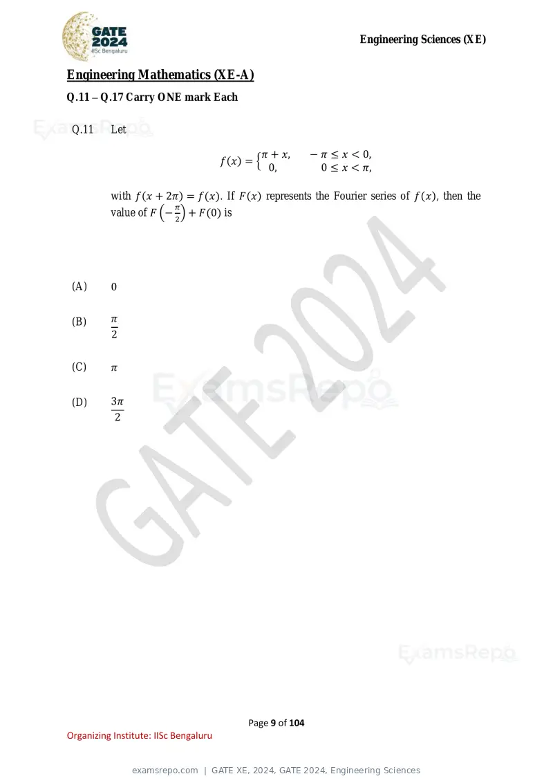 GATE XE 2024 question paper, GATE 2024, Engineering Sciences, page 9 of 104