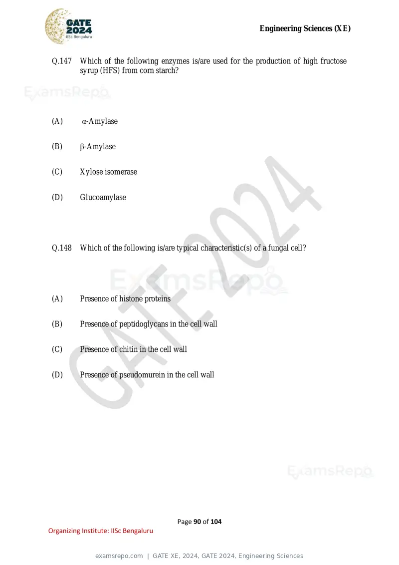GATE XE 2024 question paper, GATE 2024, Engineering Sciences, page 90 of 104