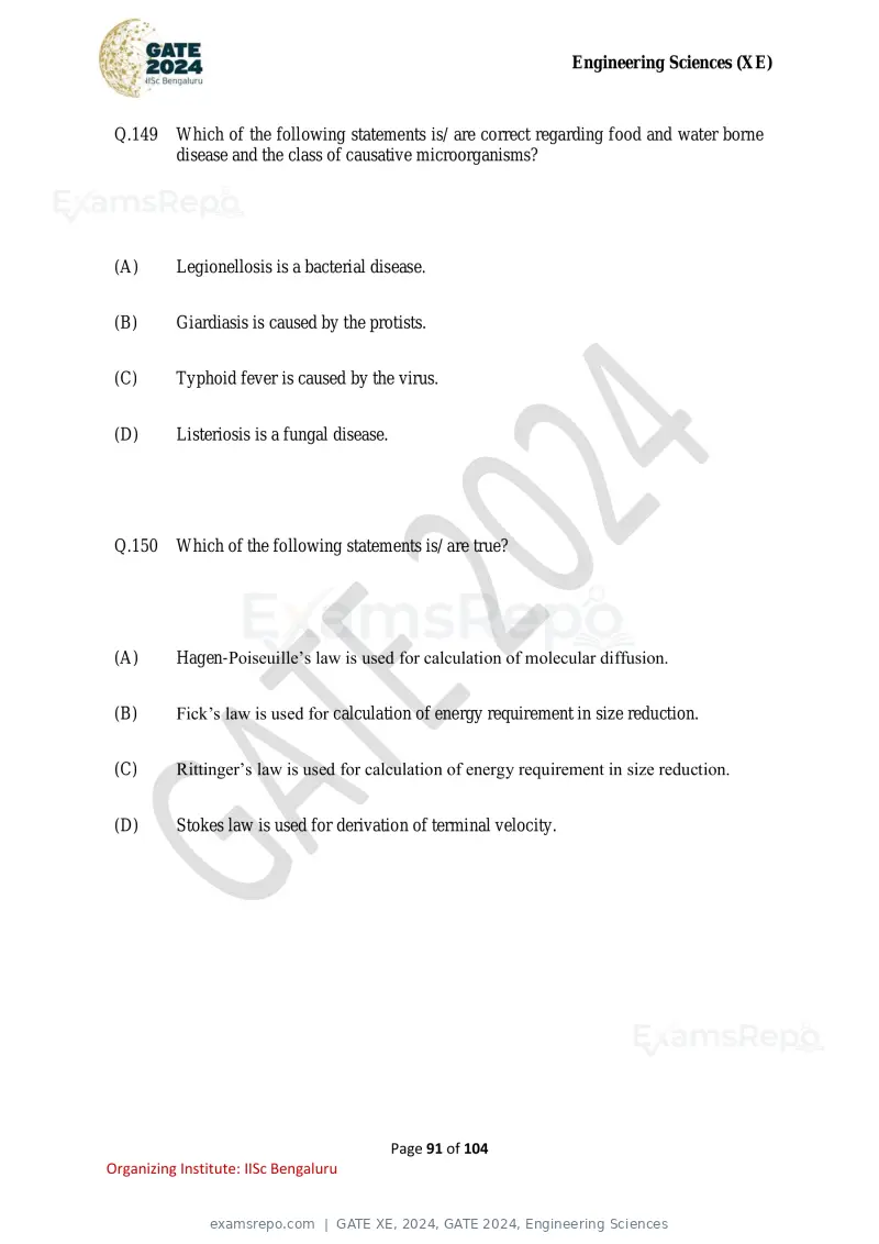GATE XE 2024 question paper, GATE 2024, Engineering Sciences, page 91 of 104
