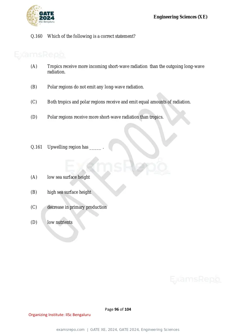GATE XE 2024 question paper, GATE 2024, Engineering Sciences, page 96 of 104