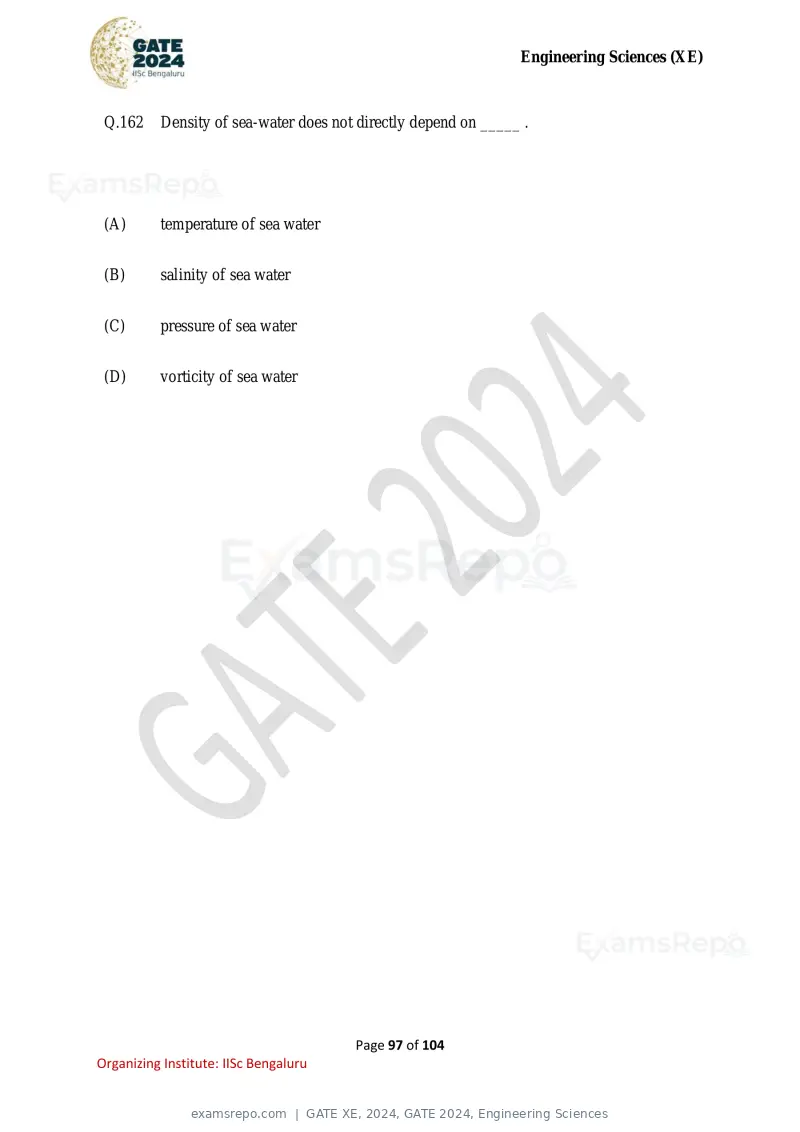 GATE XE 2024 question paper, GATE 2024, Engineering Sciences, page 97 of 104