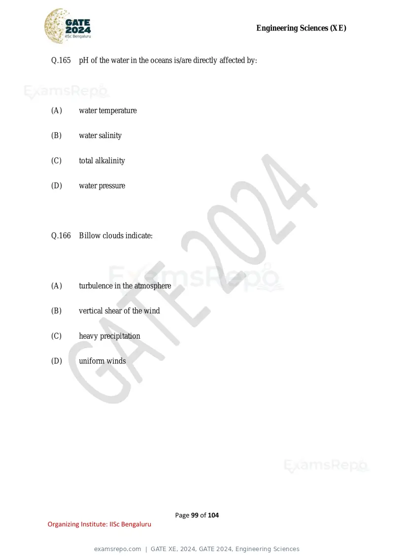 GATE XE 2024 question paper, GATE 2024, Engineering Sciences, page 99 of 104