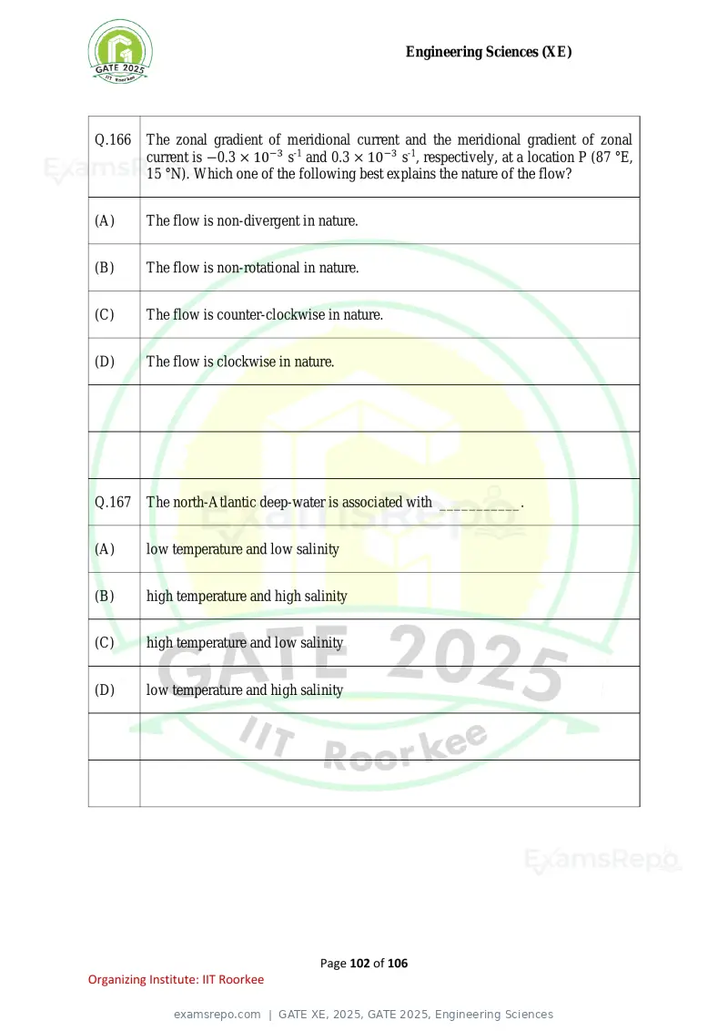 GATE XE 2025 question paper, GATE 2025, Engineering Sciences, page 102 of 106