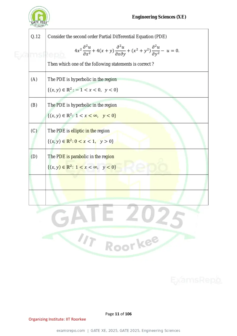 GATE XE 2025 question paper, GATE 2025, Engineering Sciences, page 11 of 106