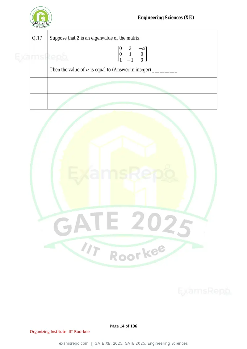 GATE XE 2025 question paper, GATE 2025, Engineering Sciences, page 14 of 106