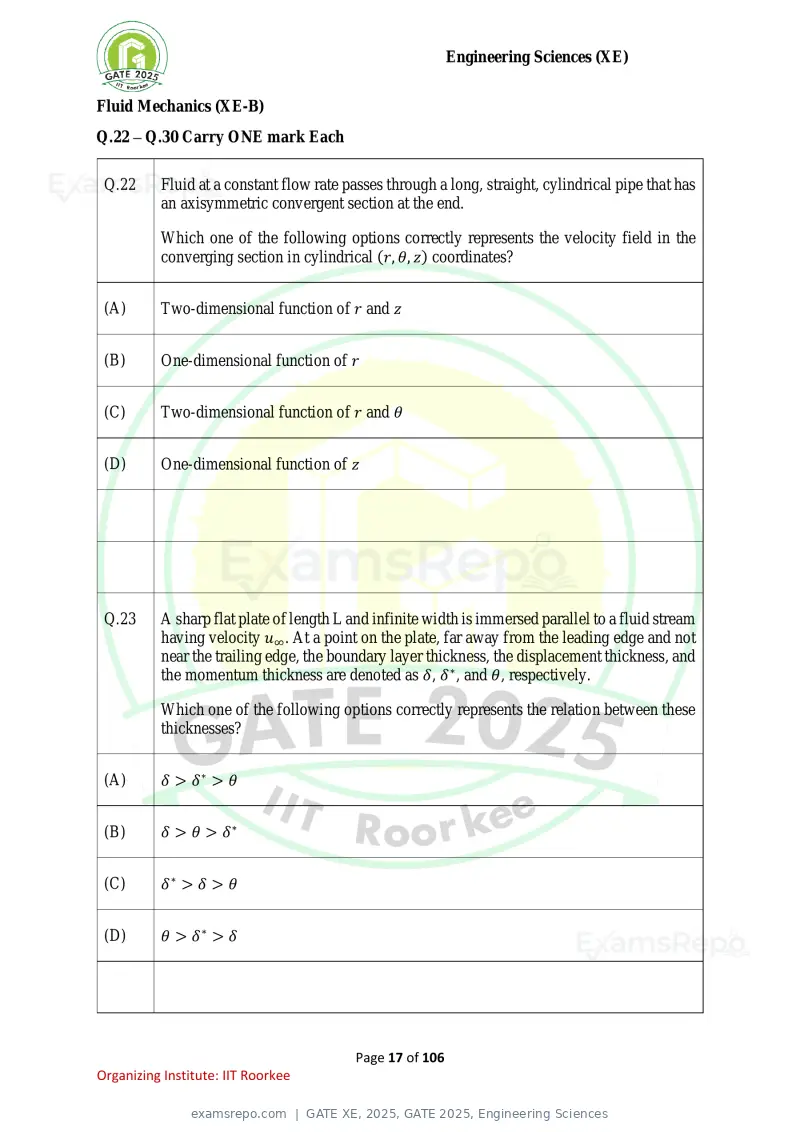 GATE XE 2025 question paper, GATE 2025, Engineering Sciences, page 17 of 106
