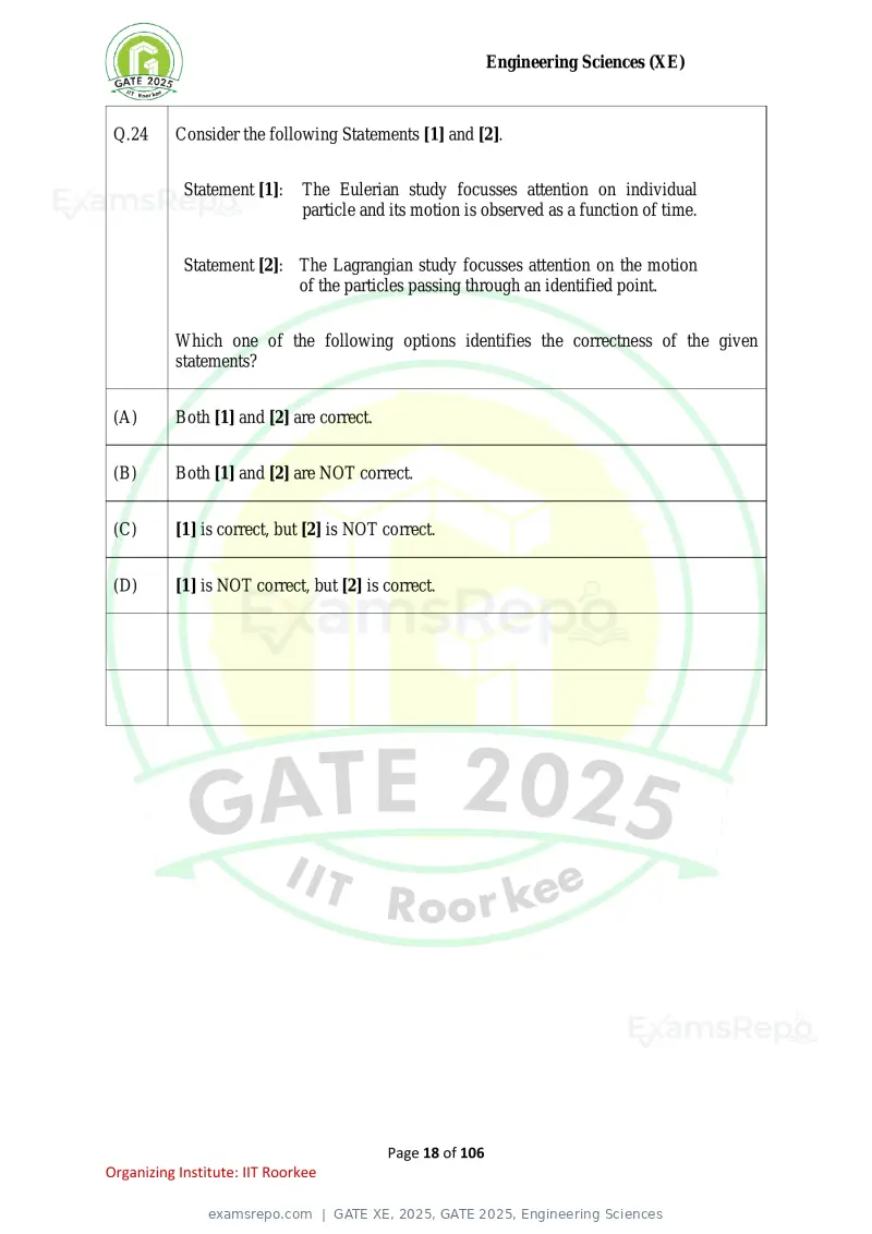 GATE XE 2025 question paper, GATE 2025, Engineering Sciences, page 18 of 106
