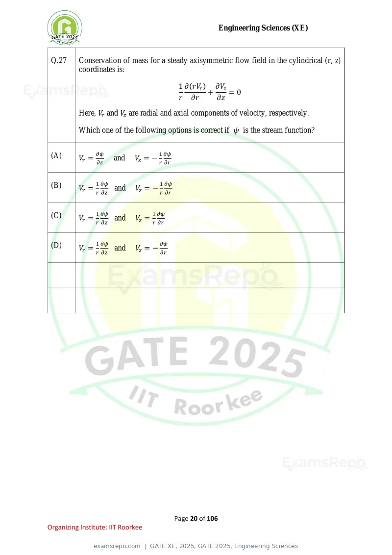 GATE XE 2025 question paper, GATE 2025, Engineering Sciences, page 20 of 106