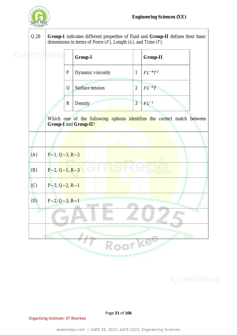 GATE XE 2025 question paper, GATE 2025, Engineering Sciences, page 21 of 106