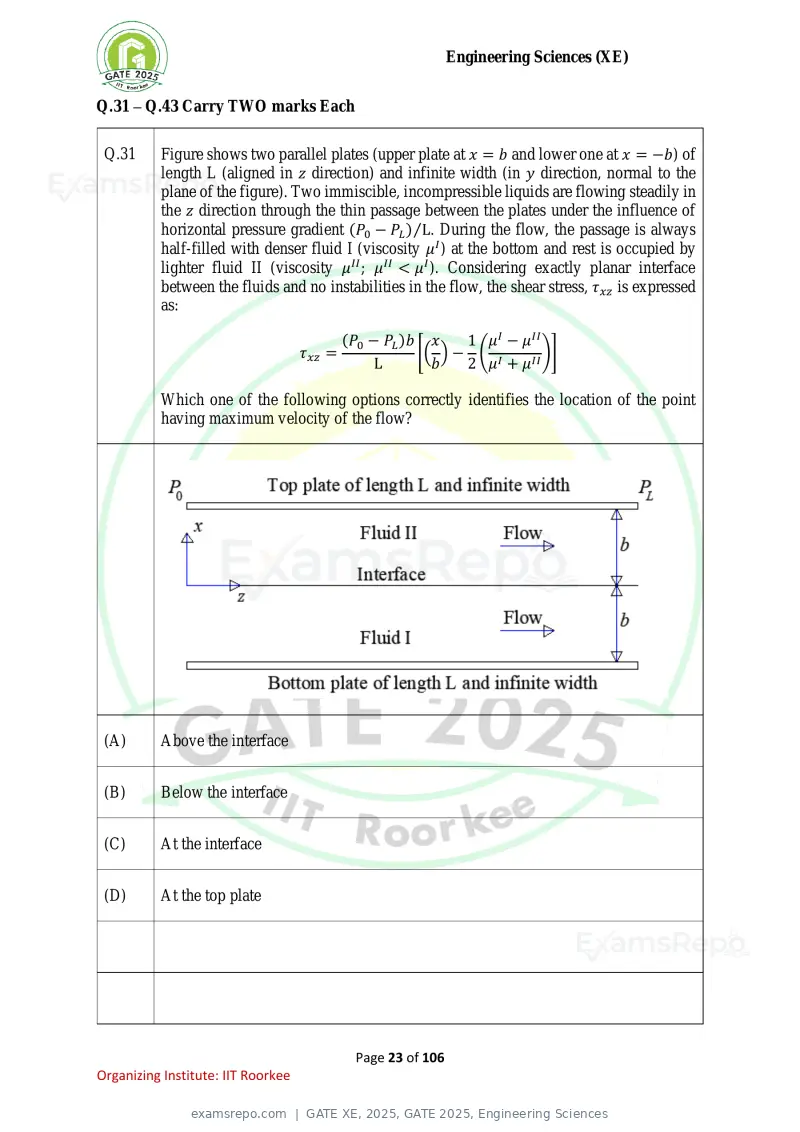 GATE XE 2025 question paper, GATE 2025, Engineering Sciences, page 23 of 106