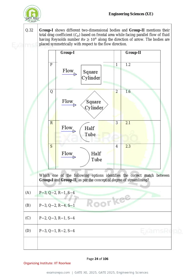 GATE XE 2025 question paper, GATE 2025, Engineering Sciences, page 24 of 106