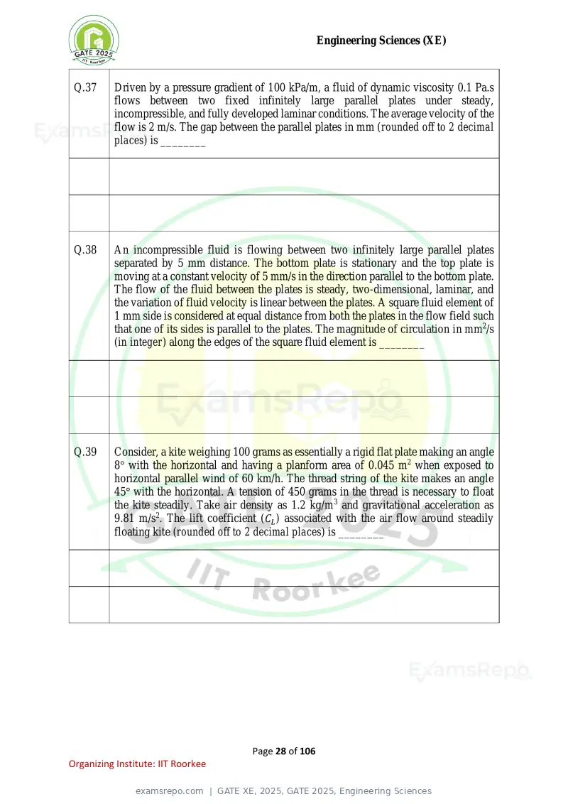 GATE XE 2025 question paper, GATE 2025, Engineering Sciences, page 28 of 106