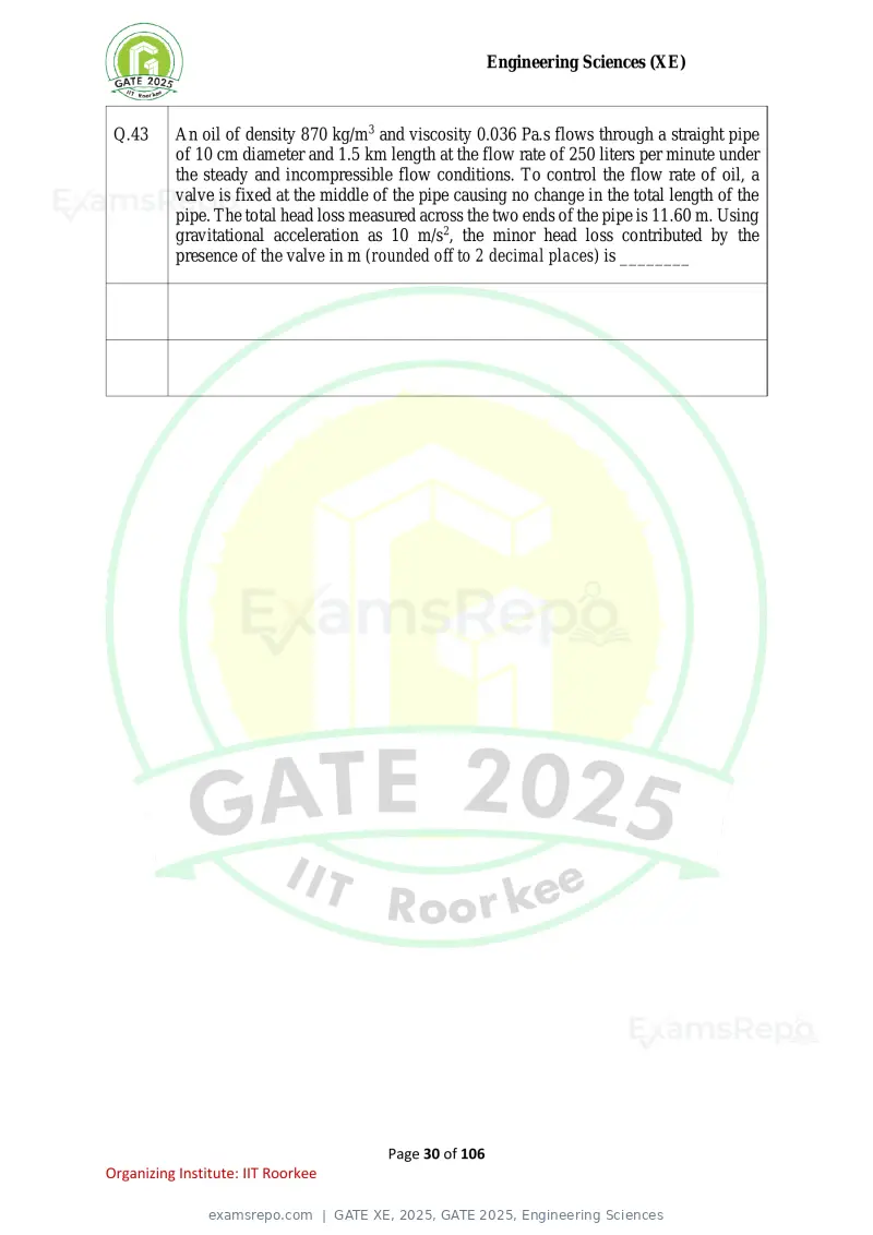 GATE XE 2025 question paper, GATE 2025, Engineering Sciences, page 30 of 106