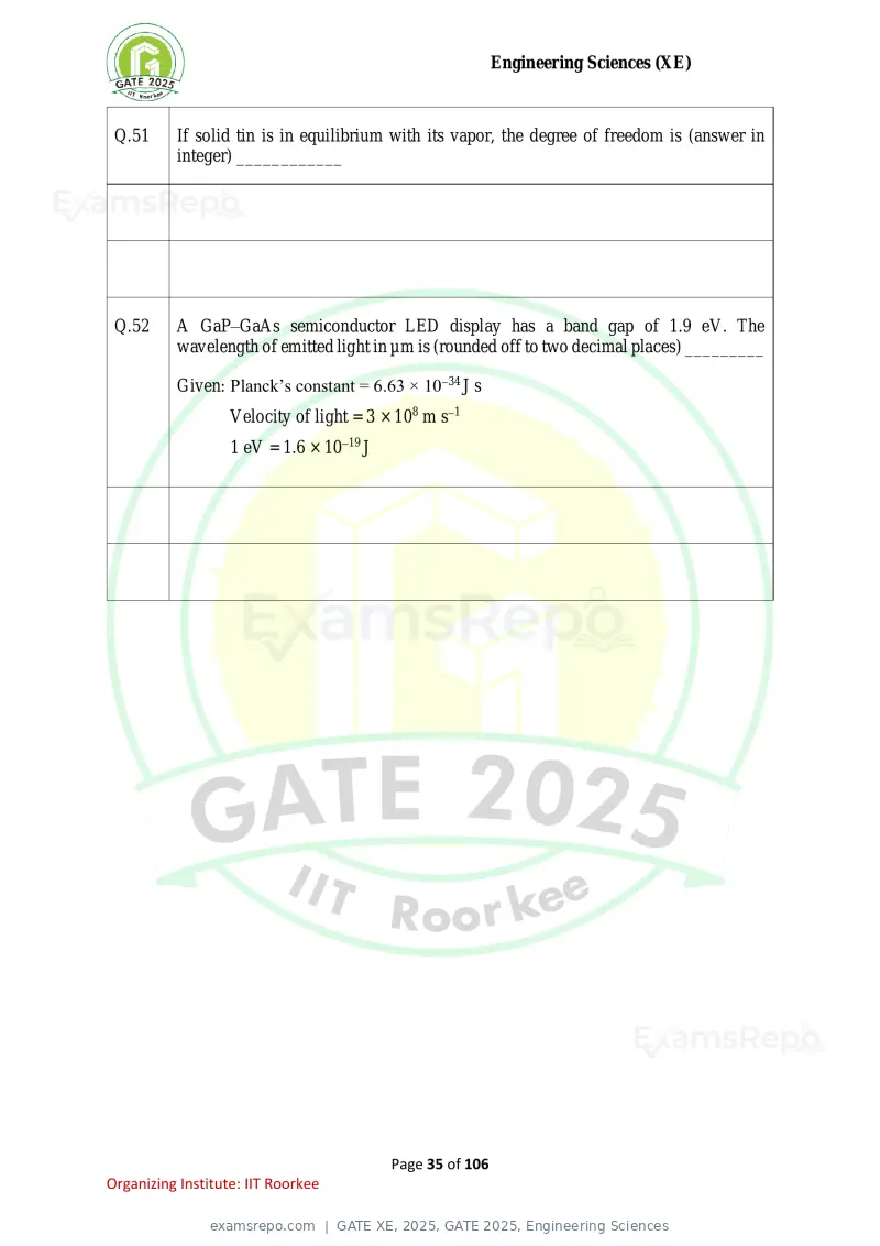GATE XE 2025 question paper, GATE 2025, Engineering Sciences, page 35 of 106