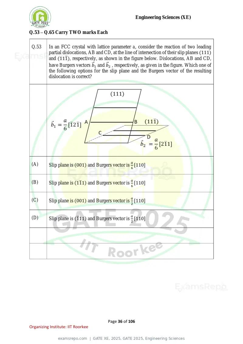 GATE XE 2025 question paper, GATE 2025, Engineering Sciences, page 36 of 106