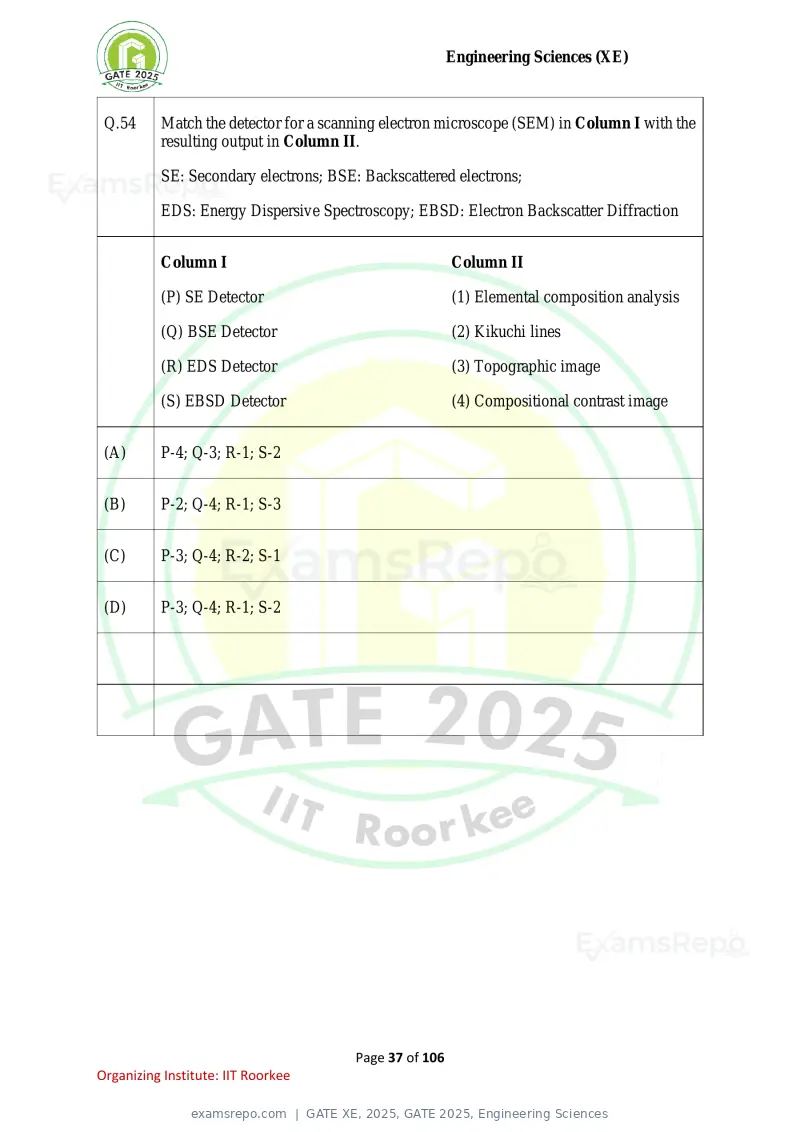 GATE XE 2025 question paper, GATE 2025, Engineering Sciences, page 37 of 106