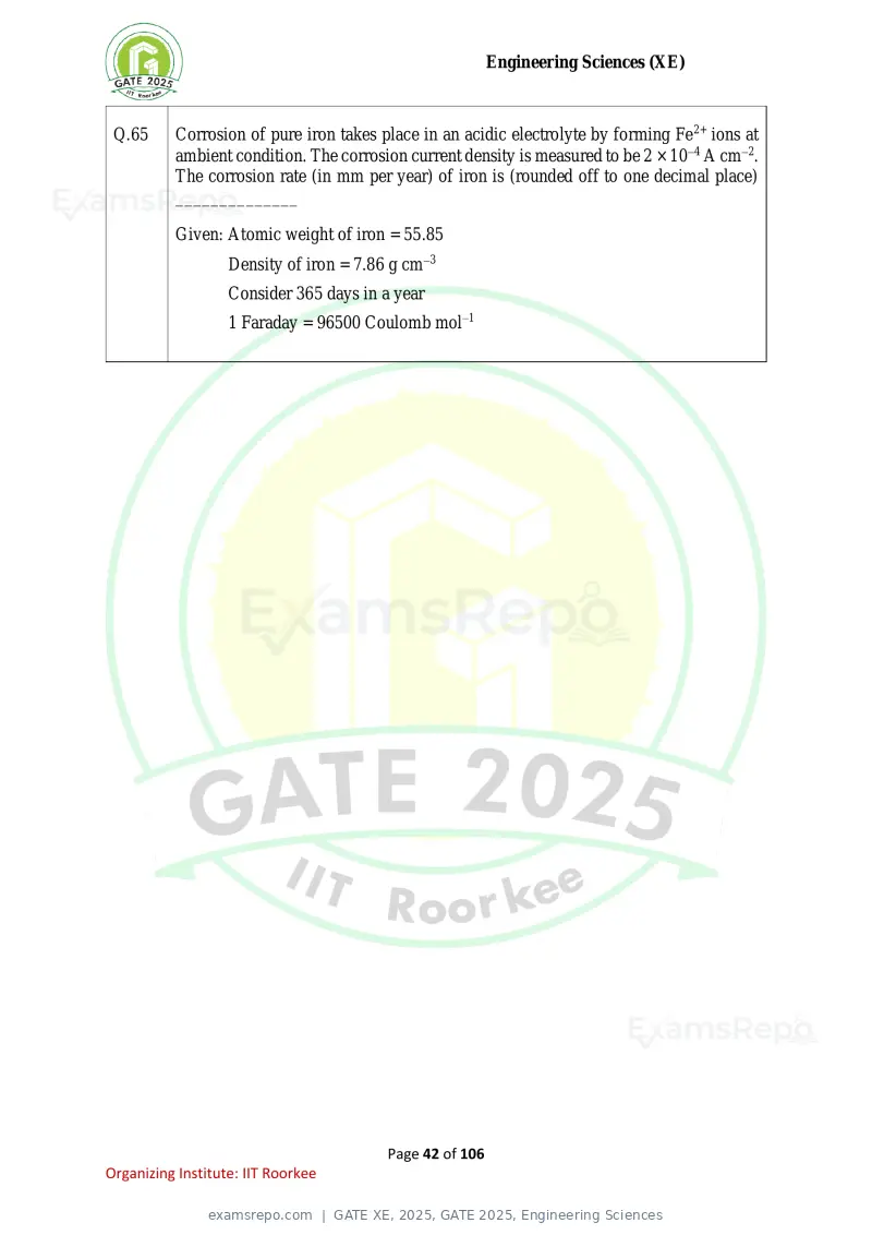 GATE XE 2025 question paper, GATE 2025, Engineering Sciences, page 42 of 106