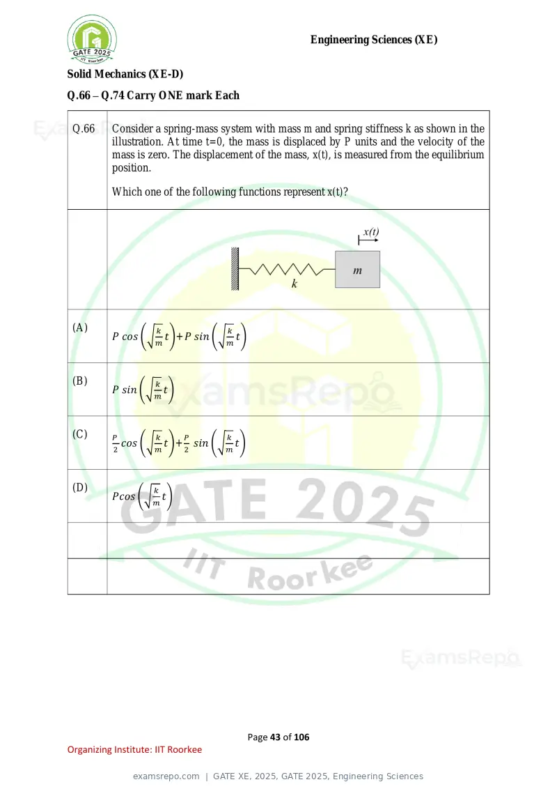 GATE XE 2025 question paper, GATE 2025, Engineering Sciences, page 43 of 106