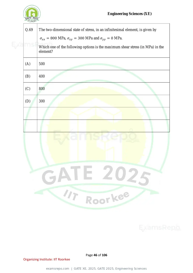 GATE XE 2025 question paper, GATE 2025, Engineering Sciences, page 46 of 106
