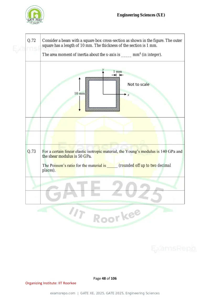 GATE XE 2025 question paper, GATE 2025, Engineering Sciences, page 48 of 106