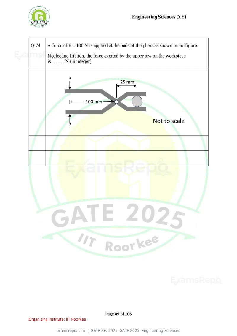 GATE XE 2025 question paper, GATE 2025, Engineering Sciences, page 49 of 106