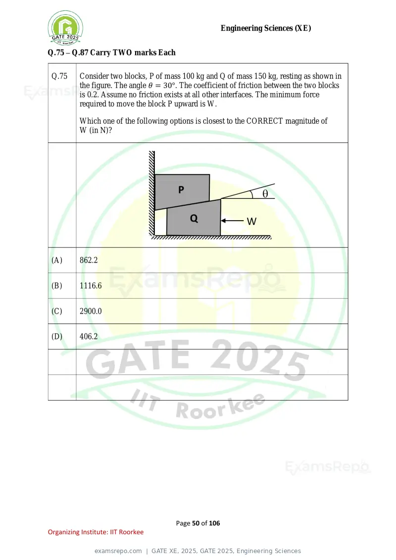 GATE XE 2025 question paper, GATE 2025, Engineering Sciences, page 50 of 106