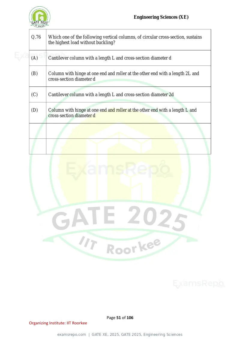 GATE XE 2025 question paper, GATE 2025, Engineering Sciences, page 51 of 106