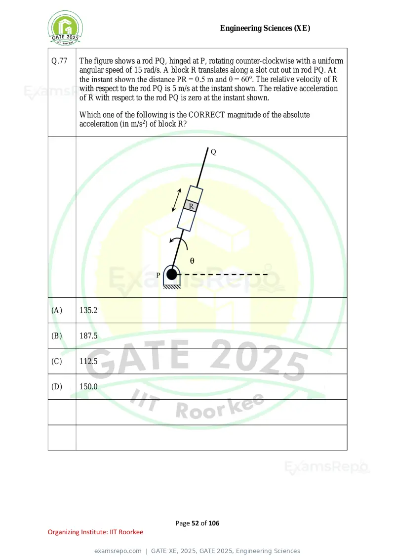 GATE XE 2025 question paper, GATE 2025, Engineering Sciences, page 52 of 106
