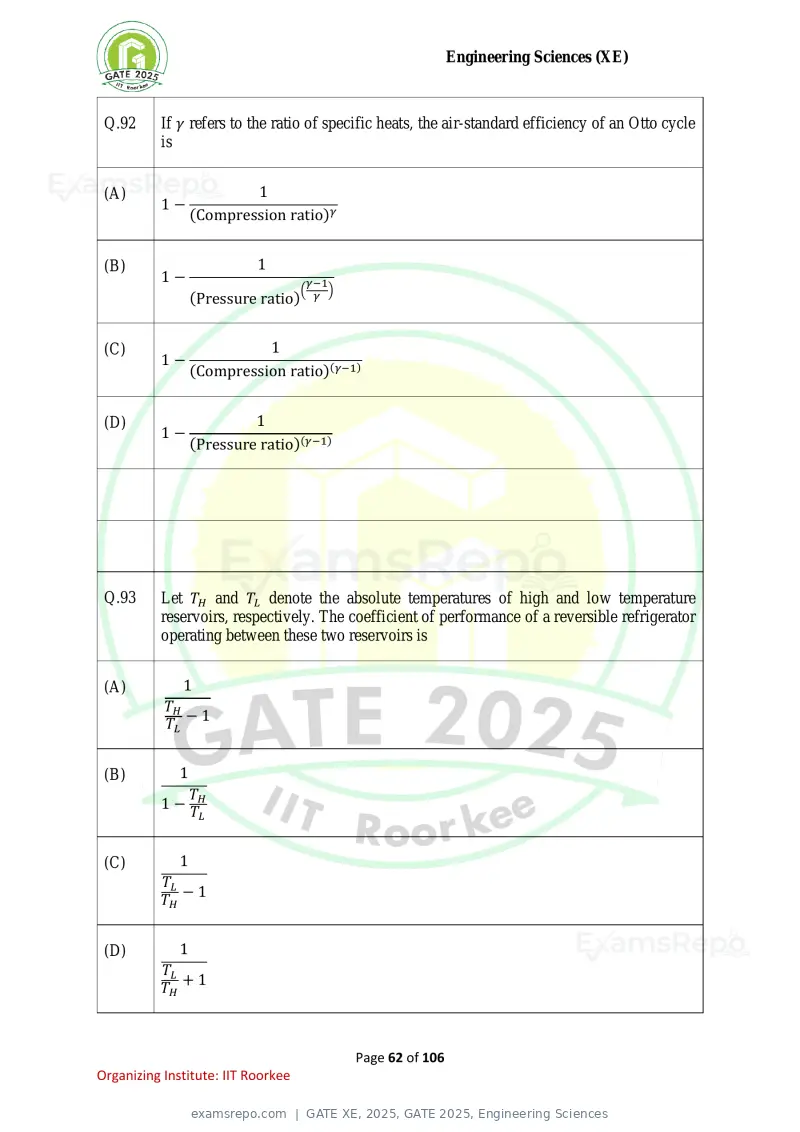 GATE XE 2025 question paper, GATE 2025, Engineering Sciences, page 62 of 106