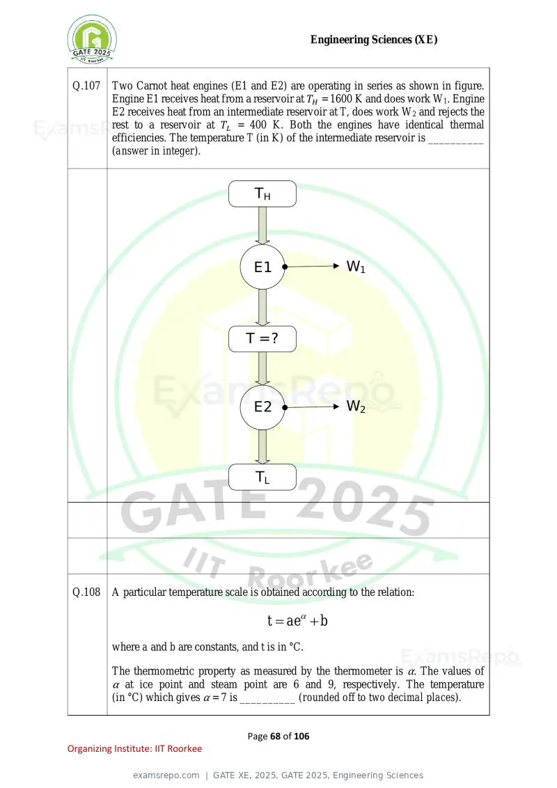 GATE XE 2025 question paper, GATE 2025, Engineering Sciences, page 68 of 106