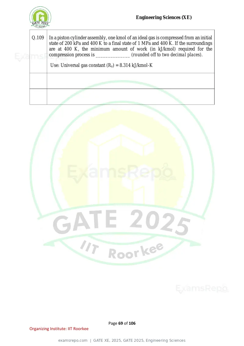 GATE XE 2025 question paper, GATE 2025, Engineering Sciences, page 69 of 106