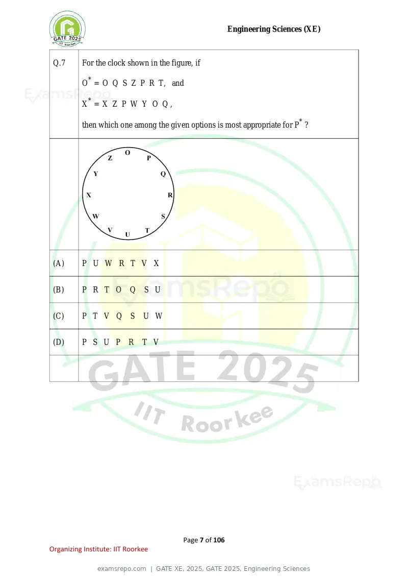 GATE XE 2025 question paper, GATE 2025, Engineering Sciences, page 7 of 106