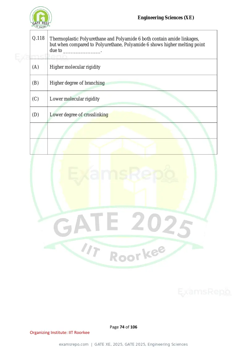 GATE XE 2025 question paper, GATE 2025, Engineering Sciences, page 74 of 106