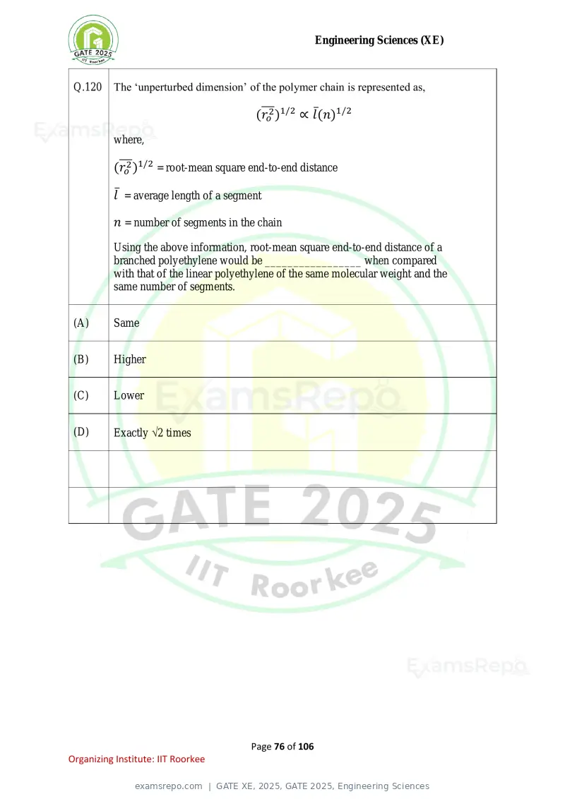 GATE XE 2025 question paper, GATE 2025, Engineering Sciences, page 76 of 106