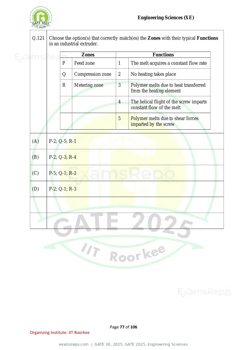 GATE XE 2025 question paper, GATE 2025, Engineering Sciences, page 77 of 106