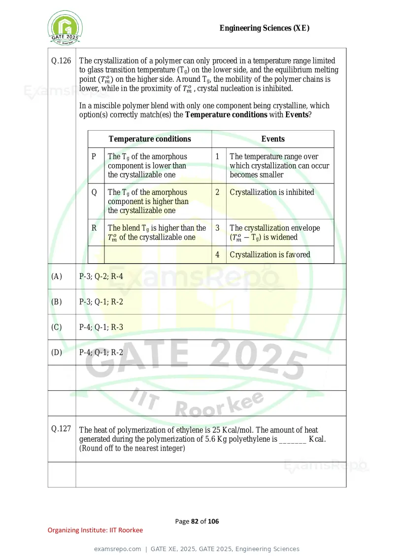 GATE XE 2025 question paper, GATE 2025, Engineering Sciences, page 82 of 106