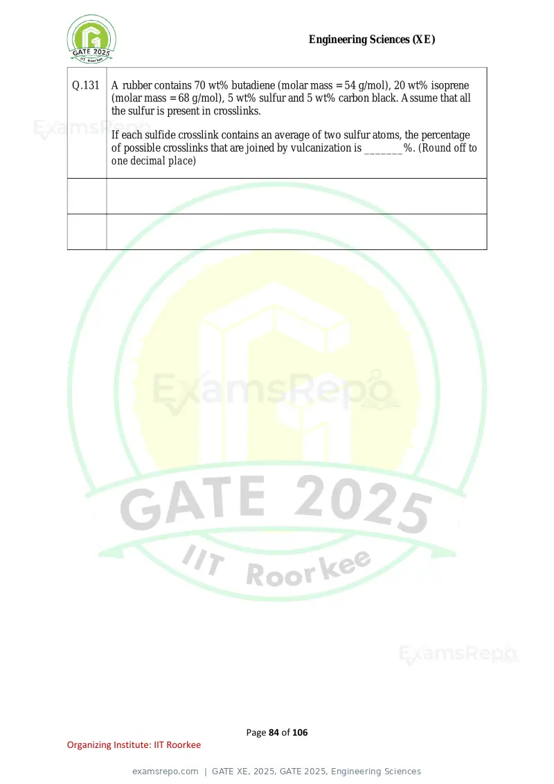 GATE XE 2025 question paper, GATE 2025, Engineering Sciences, page 84 of 106