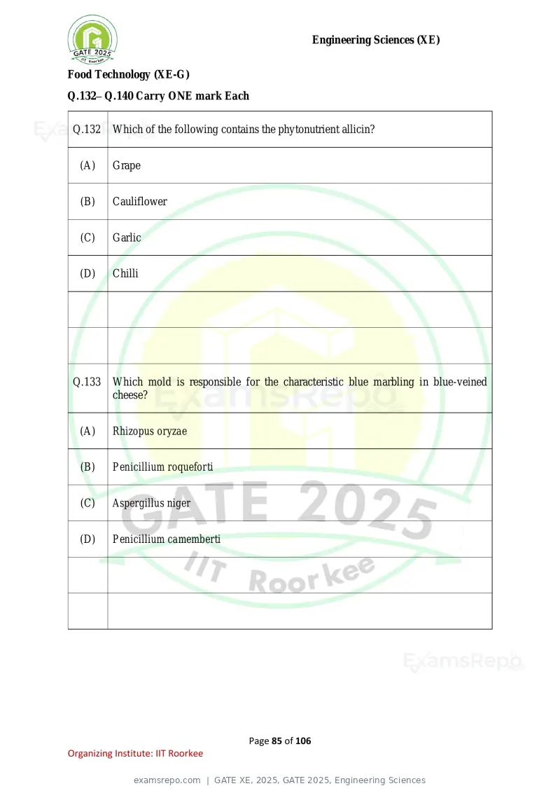GATE XE 2025 question paper, GATE 2025, Engineering Sciences, page 85 of 106
