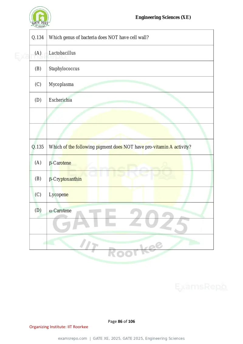 GATE XE 2025 question paper, GATE 2025, Engineering Sciences, page 86 of 106