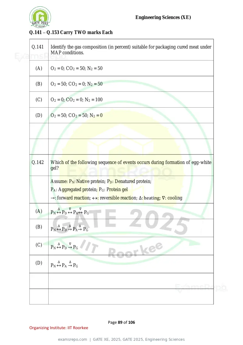 GATE XE 2025 question paper, GATE 2025, Engineering Sciences, page 89 of 106