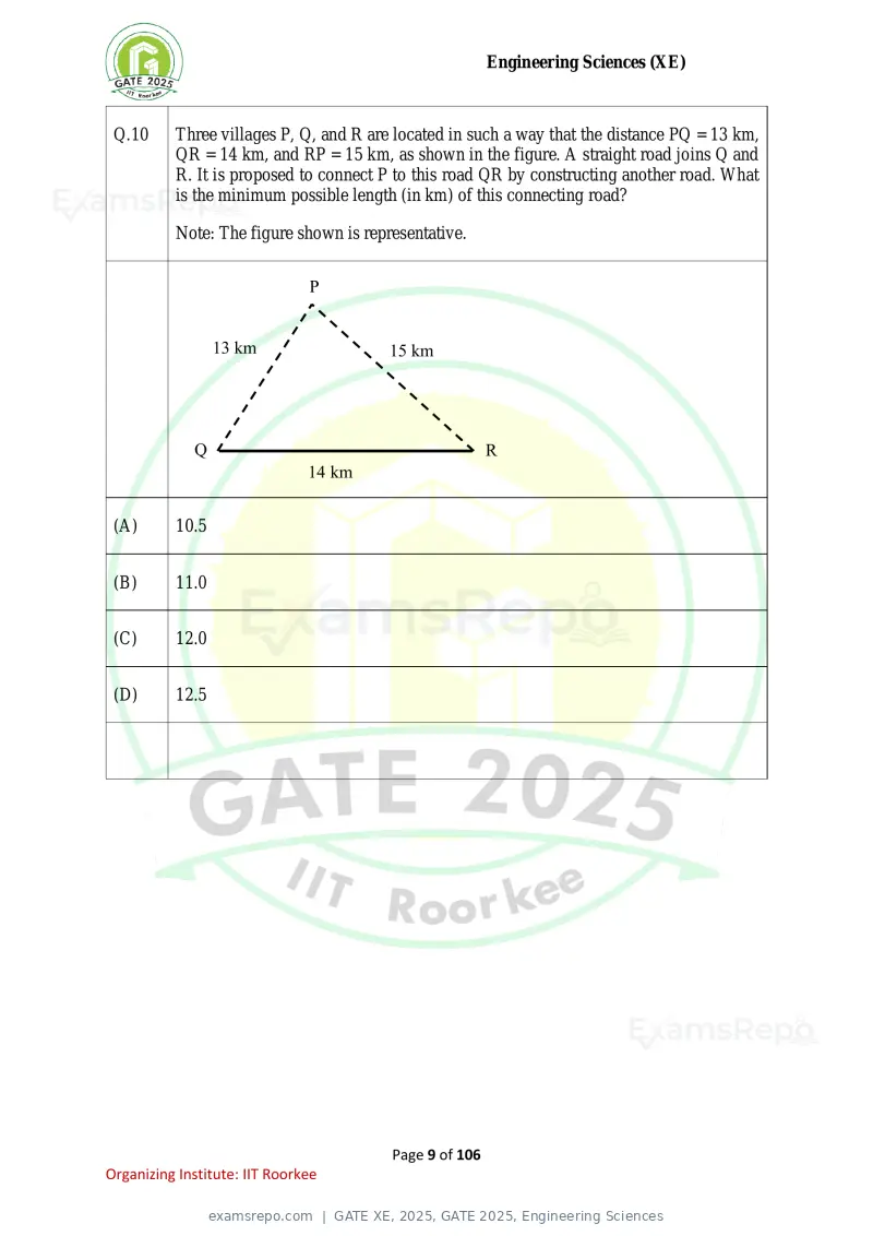 GATE XE 2025 question paper, GATE 2025, Engineering Sciences, page 9 of 106