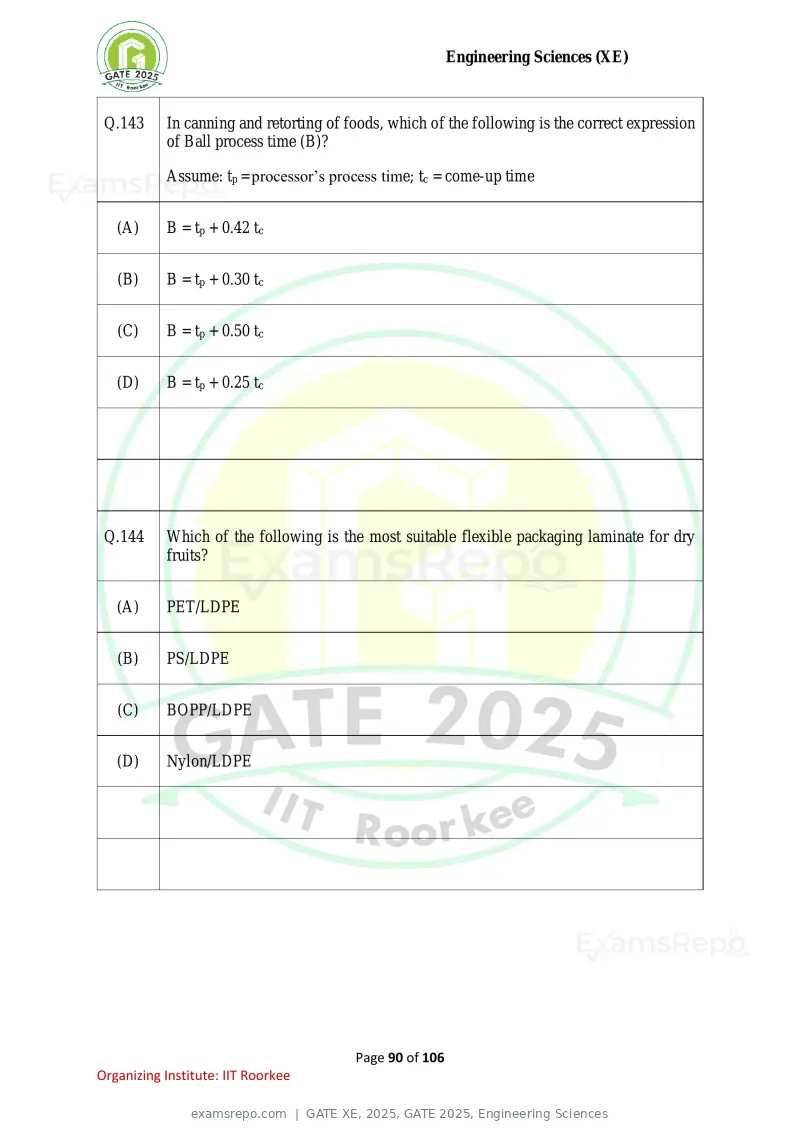 GATE XE 2025 question paper, GATE 2025, Engineering Sciences, page 90 of 106