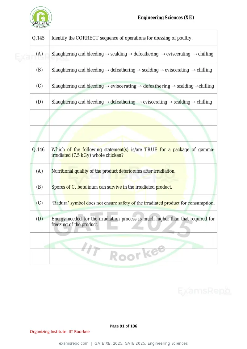 GATE XE 2025 question paper, GATE 2025, Engineering Sciences, page 91 of 106