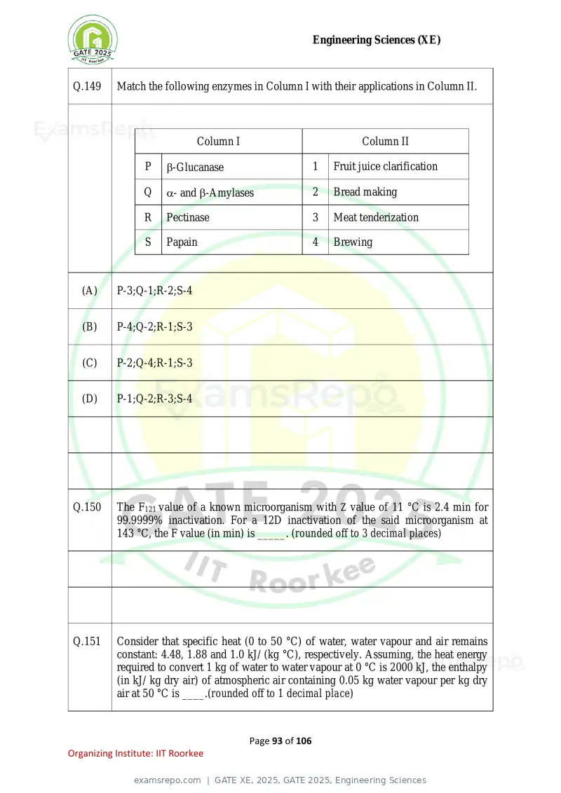 GATE XE 2025 question paper, GATE 2025, Engineering Sciences, page 93 of 106