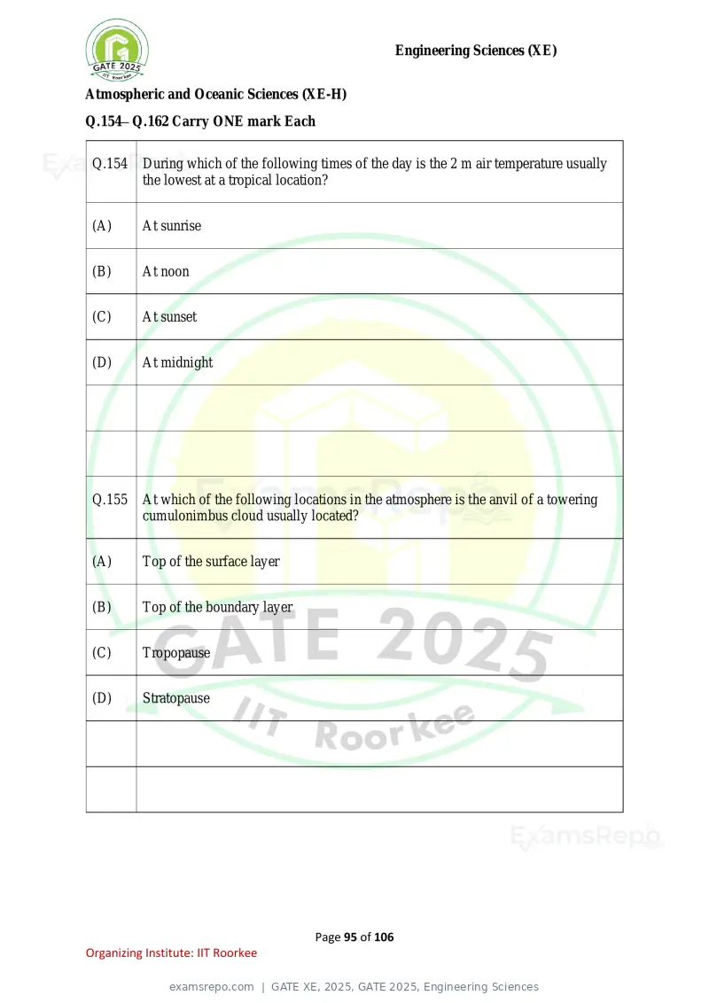 GATE XE 2025 question paper, GATE 2025, Engineering Sciences, page 95 of 106